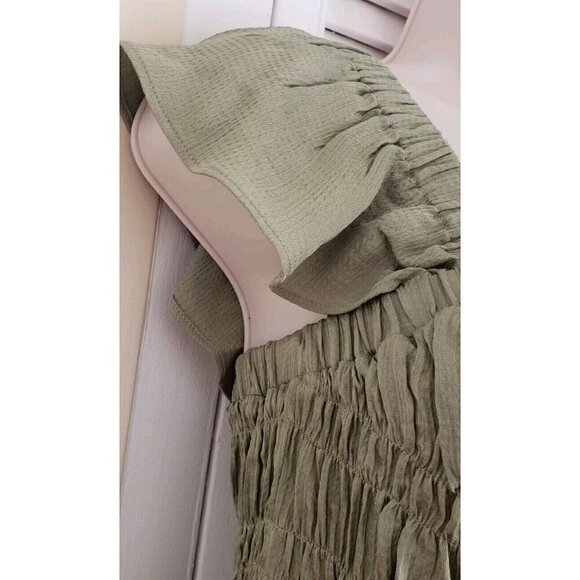 NWT $175 TED BAKER LONDON ALOVIA SMOCKED TOP LACE UP BACK MID-GREEN TOP SZ 2/US6 - Picture 7 of 12